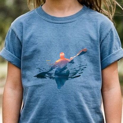 Kayak Mountain Silhouette Kids Cotton T-Shirt
