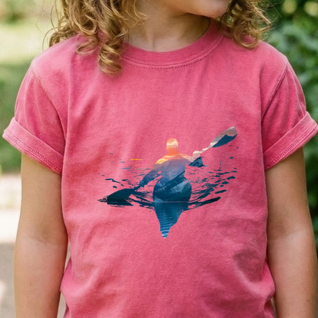 Kayak Mountain Silhouette Kids Cotton T-Shirt