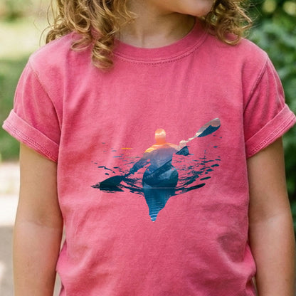 Kayak Mountain Silhouette Kids Cotton T-Shirt