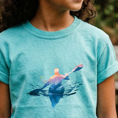 Kayak Mountain Silhouette Kids Cotton T-Shirt