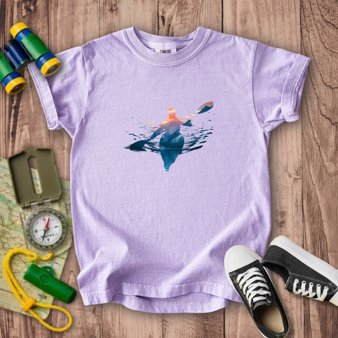 Kayak Mountain Silhouette Kids Cotton T-Shirt