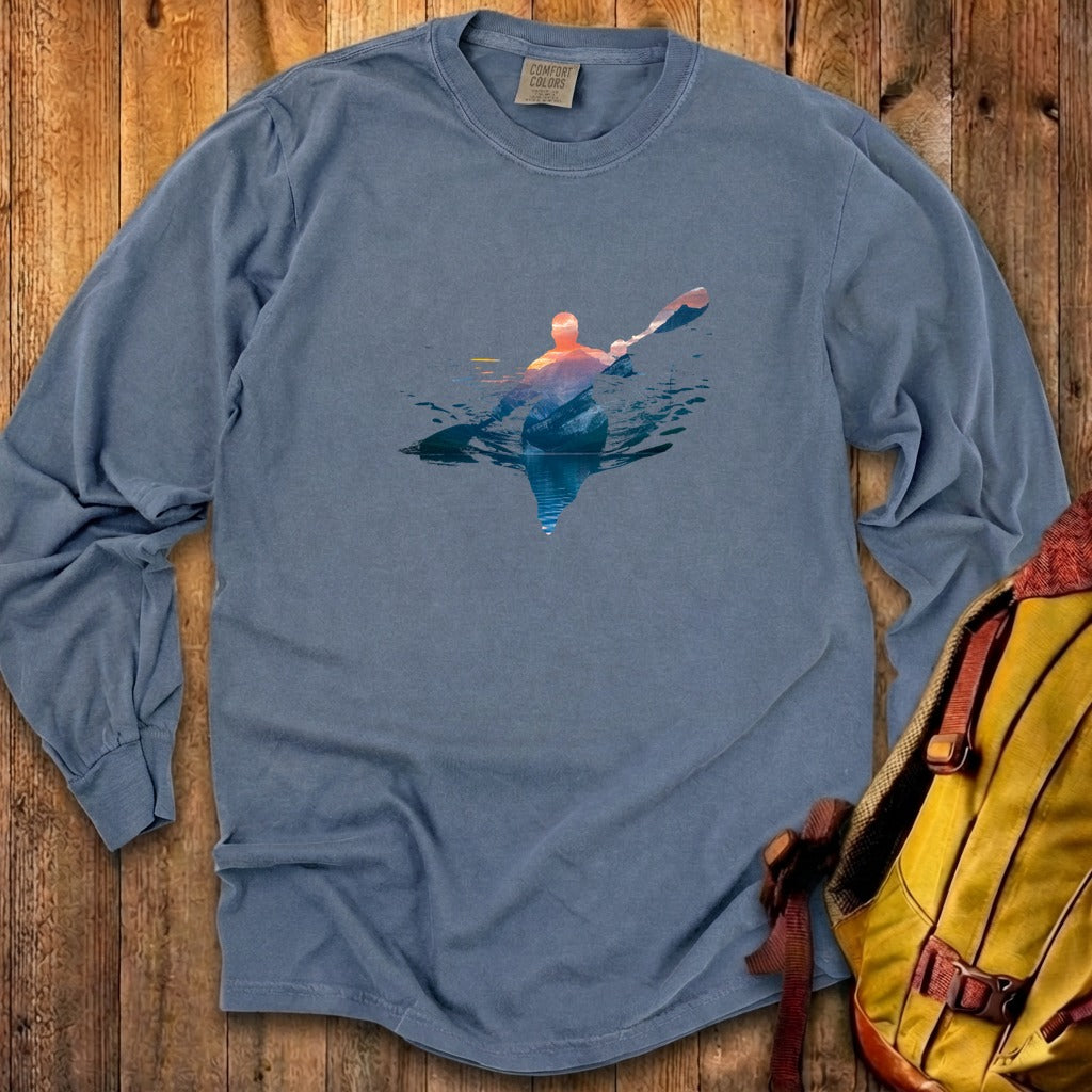 Kayak Mountain Silhouette Cotton Long Sleeve