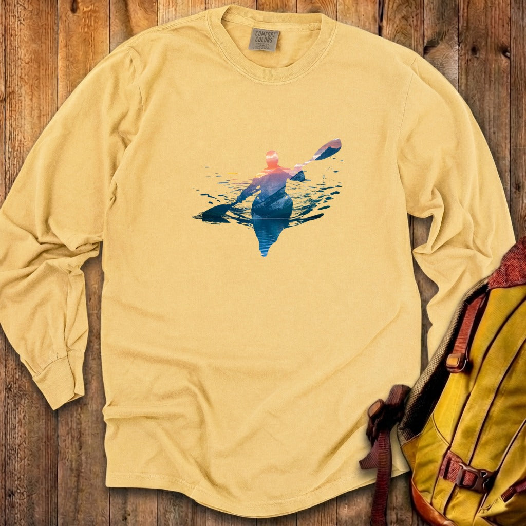Kayak Mountain Silhouette Cotton Long Sleeve