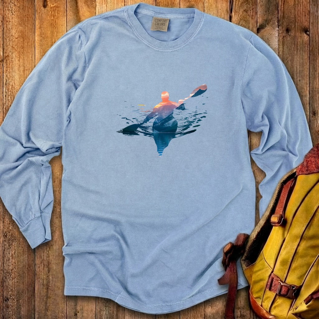 Kayak Mountain Silhouette Cotton Long Sleeve