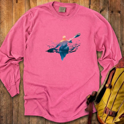 Kayak Mountain Silhouette Cotton Long Sleeve