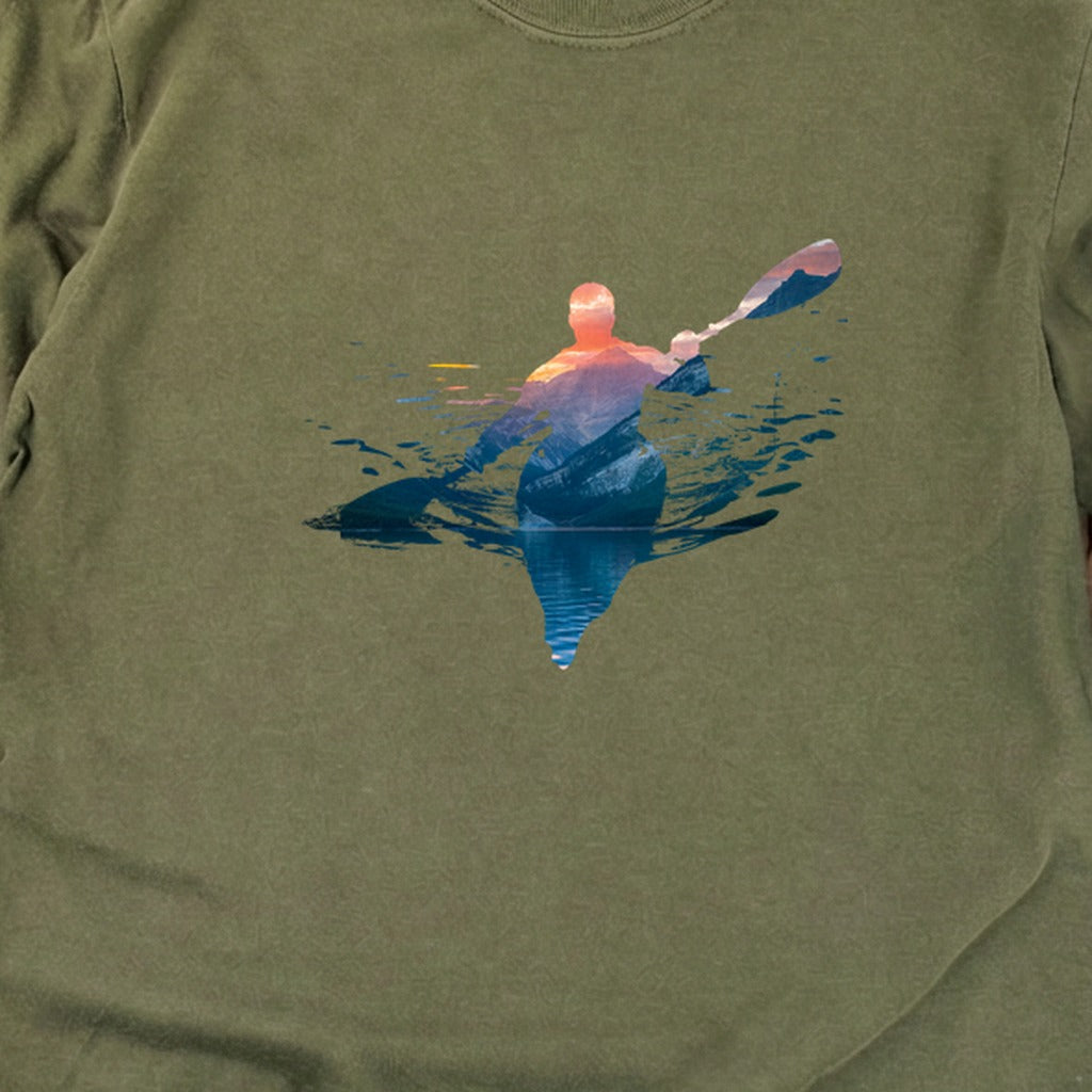 Kayak Mountain Silhouette Cotton Long Sleeve