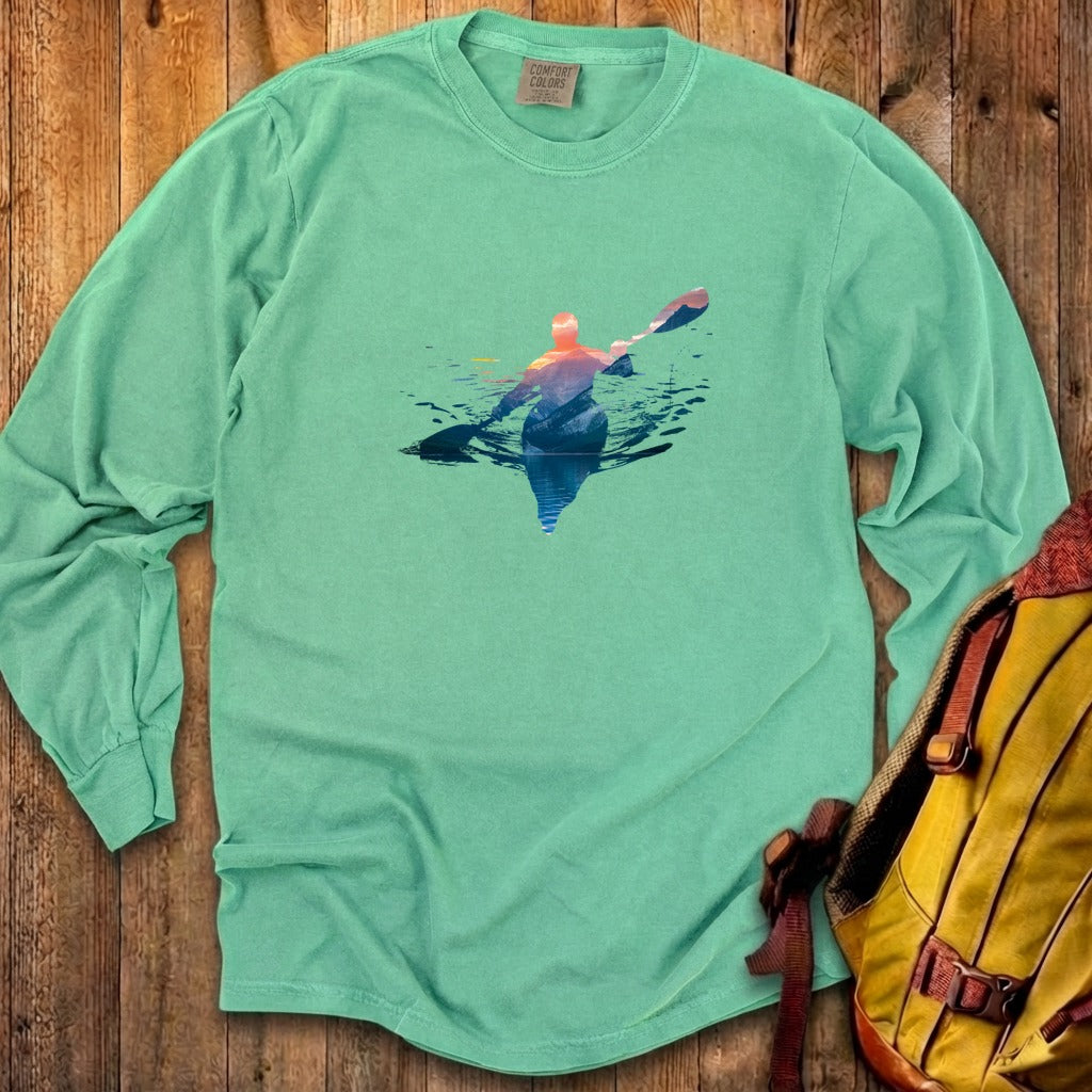 Kayak Mountain Silhouette Cotton Long Sleeve