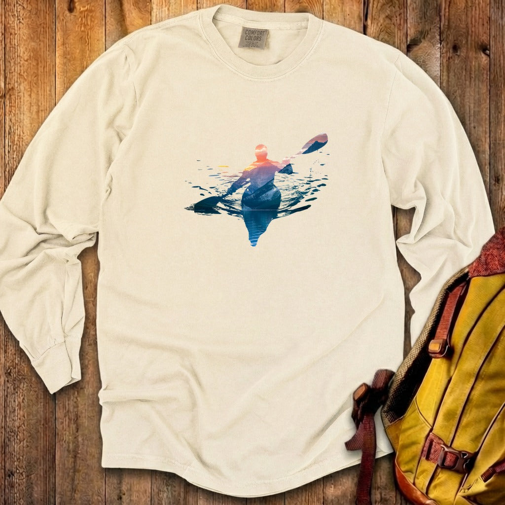 Kayak Mountain Silhouette Cotton Long Sleeve