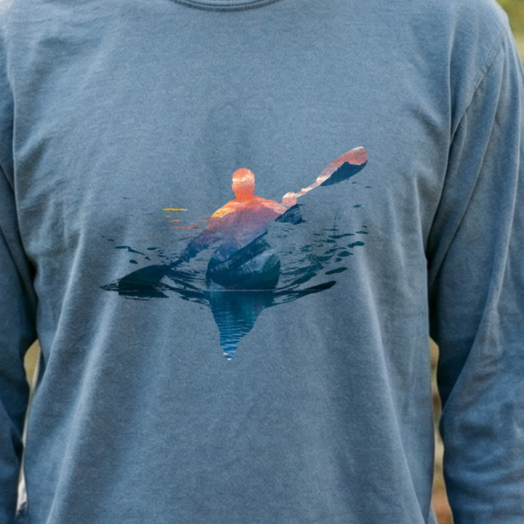 Kayak Mountain Silhouette Cotton Long Sleeve