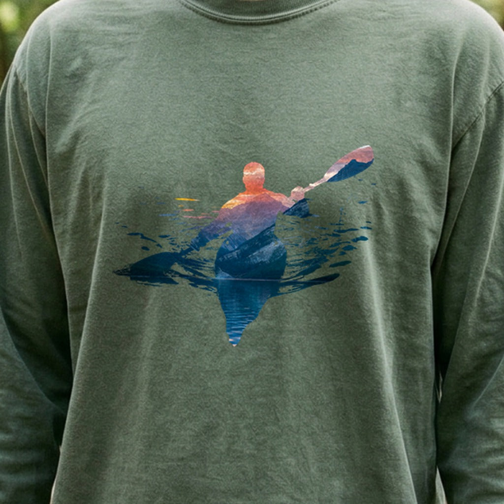 Kayak Mountain Silhouette Cotton Long Sleeve