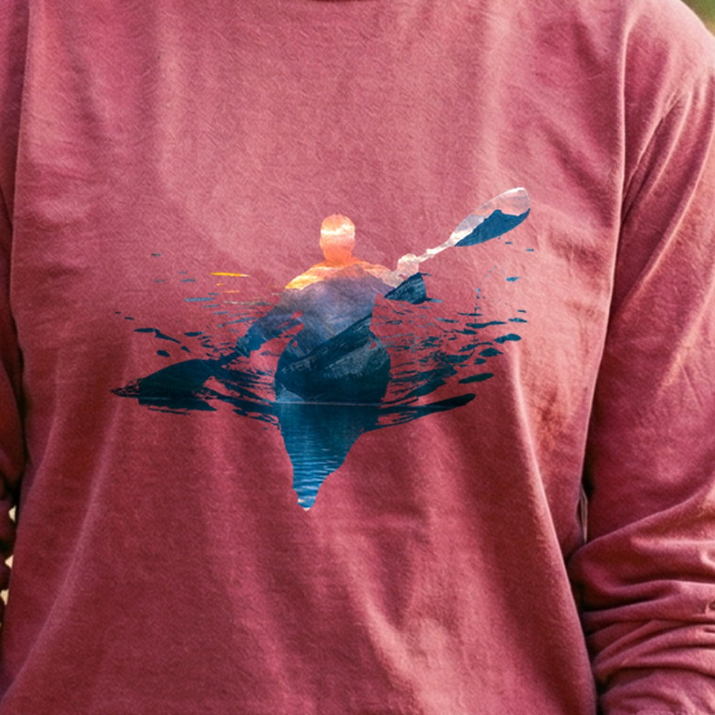 Kayak Mountain Silhouette Cotton Long Sleeve