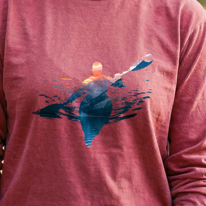 Kayak Mountain Silhouette Cotton Long Sleeve