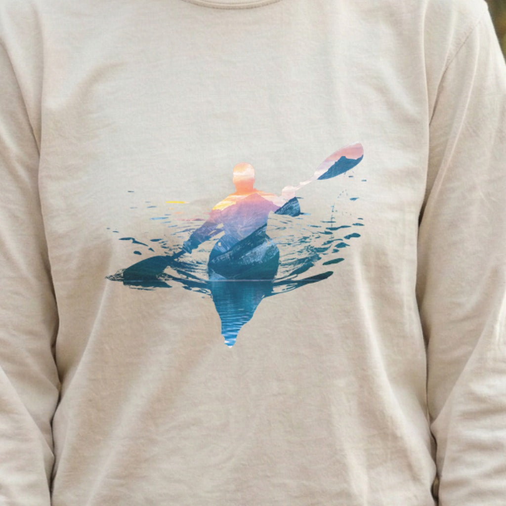 Kayak Mountain Silhouette Cotton Long Sleeve