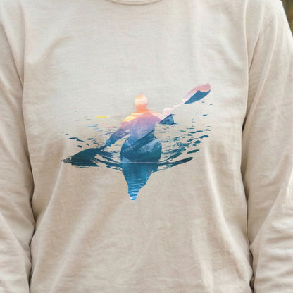 Kayak Mountain Silhouette Cotton Long Sleeve