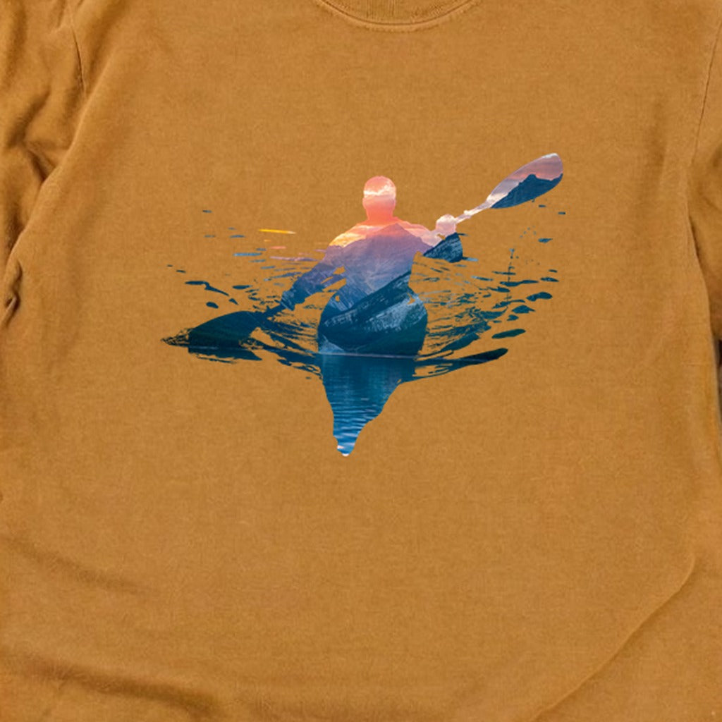 Kayak Mountain Silhouette Cotton Long Sleeve