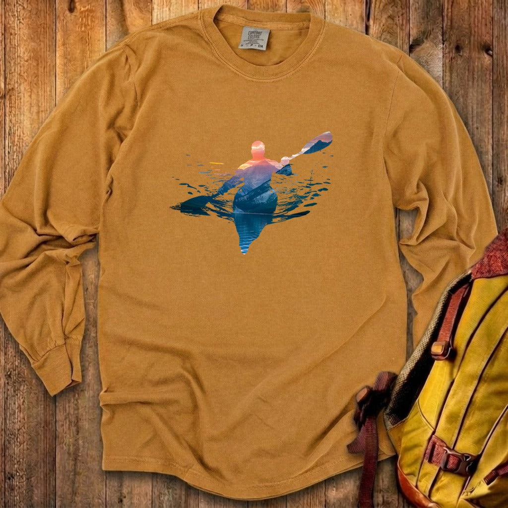 Kayak Mountain Silhouette Cotton Long Sleeve