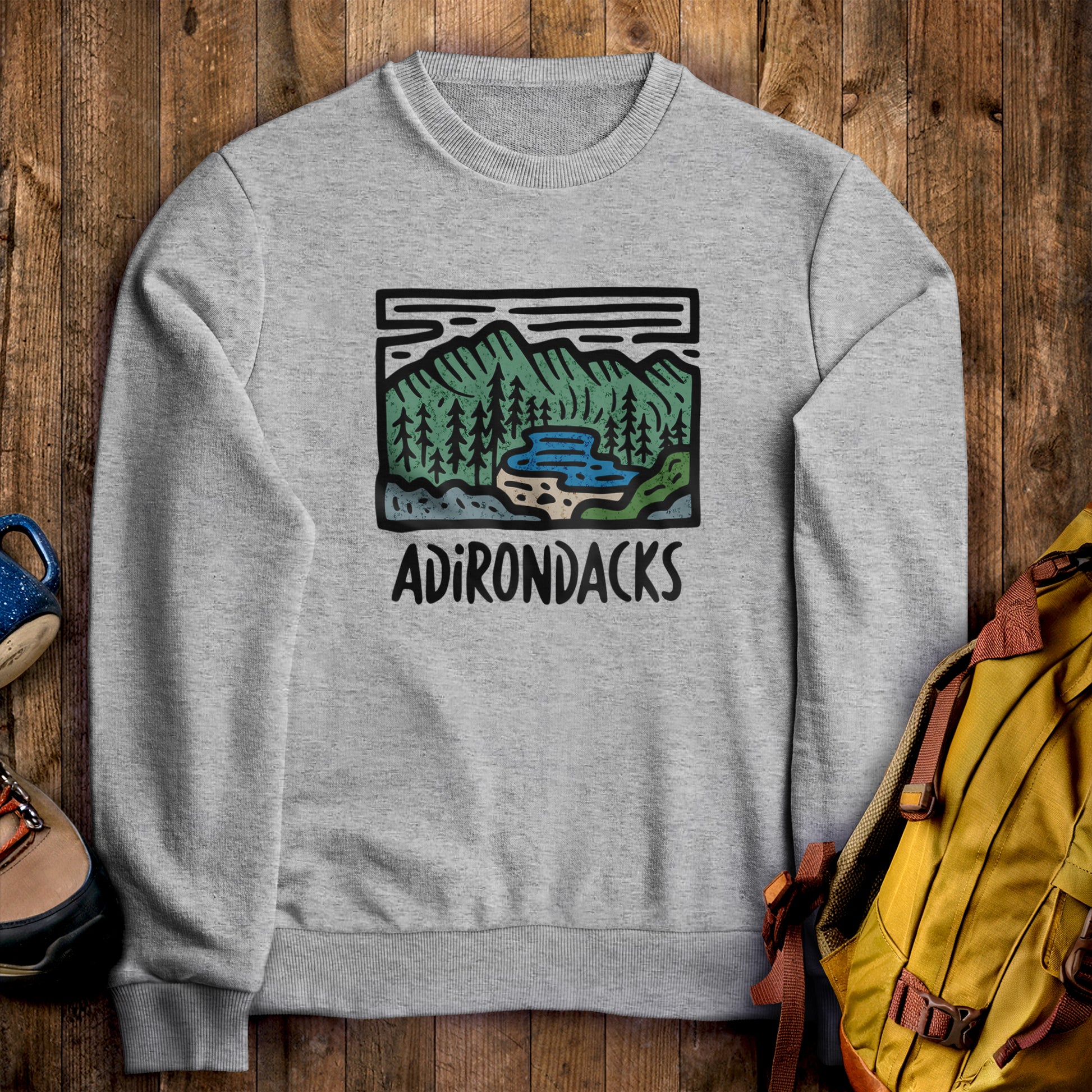 Adirondack Mountains Crewneck Sweatshirt Sport Grey Adventure and Outdoors Themed Sweatshirt