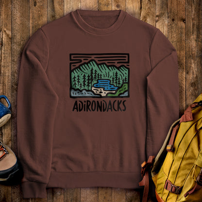 Adirondack Mountains Crewneck Sweatshirt Cocoa Adventure and Outdoors Themed Sweatshirt