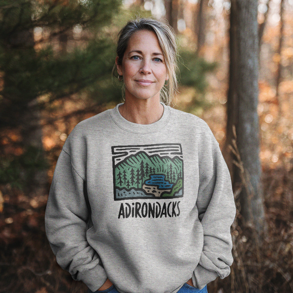 Adirondack Mountains Crewneck Sweatshirt Adventure and Outdoors Themed Sweatshirt
