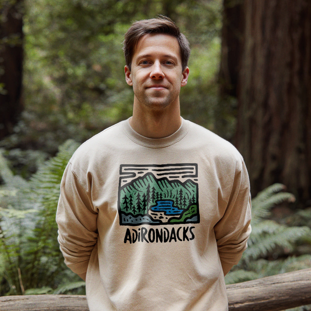 Adirondack Mountains Crewneck Sweatshirt Adventure and Outdoors Themed Sweatshirt