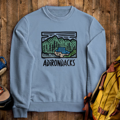 Adirondack Mountains Crewneck Sweatshirt Stone Blue Adventure and Outdoors Themed Sweatshirt
