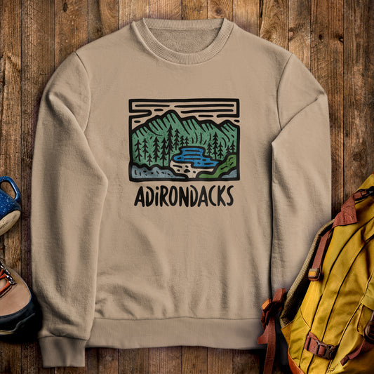Adirondack Mountains Crewneck Sweatshirt Sand Adventure and Outdoors Themed Sweatshirt