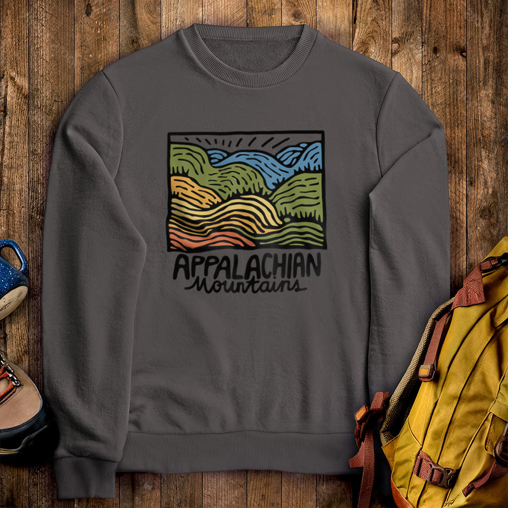 Appalachian Mountains Crewneck Sweatshirt Charcoal Adventure and Outdoors Themed Sweatshirt