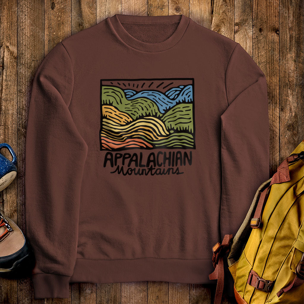 Appalachian Mountains Crewneck Sweatshirt Cocoa Adventure and Outdoors Themed Sweatshirt