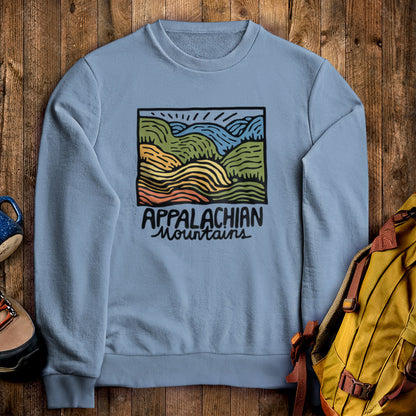 Appalachian Mountains Crewneck Sweatshirt Stone Blue Adventure and Outdoors Themed Sweatshirt