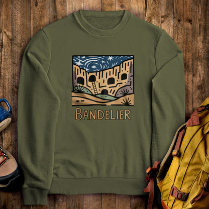 Bandelier National Monument Crewneck Sweatshirt Military Green Adventure and Outdoors Themed Sweatshirt