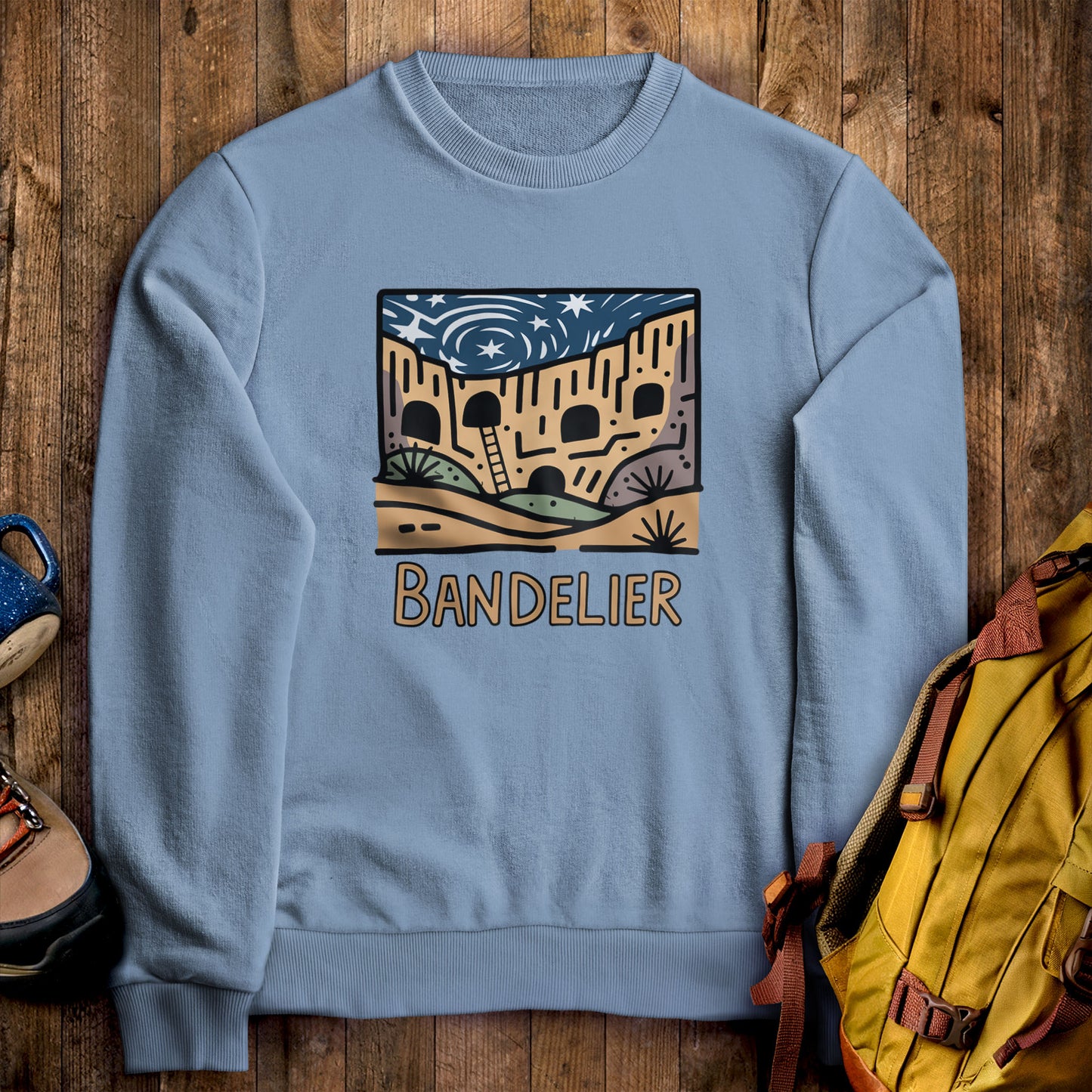Bandelier National Monument Crewneck Sweatshirt Stone Blue Adventure and Outdoors Themed Sweatshirt
