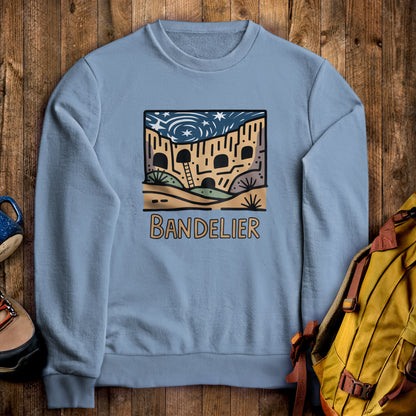 Bandelier National Monument Crewneck Sweatshirt Stone Blue Adventure and Outdoors Themed Sweatshirt