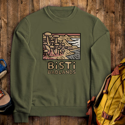 Bisti Badlands Crewneck Sweatshirt Military Green Adventure and Outdoors Themed Sweatshirt