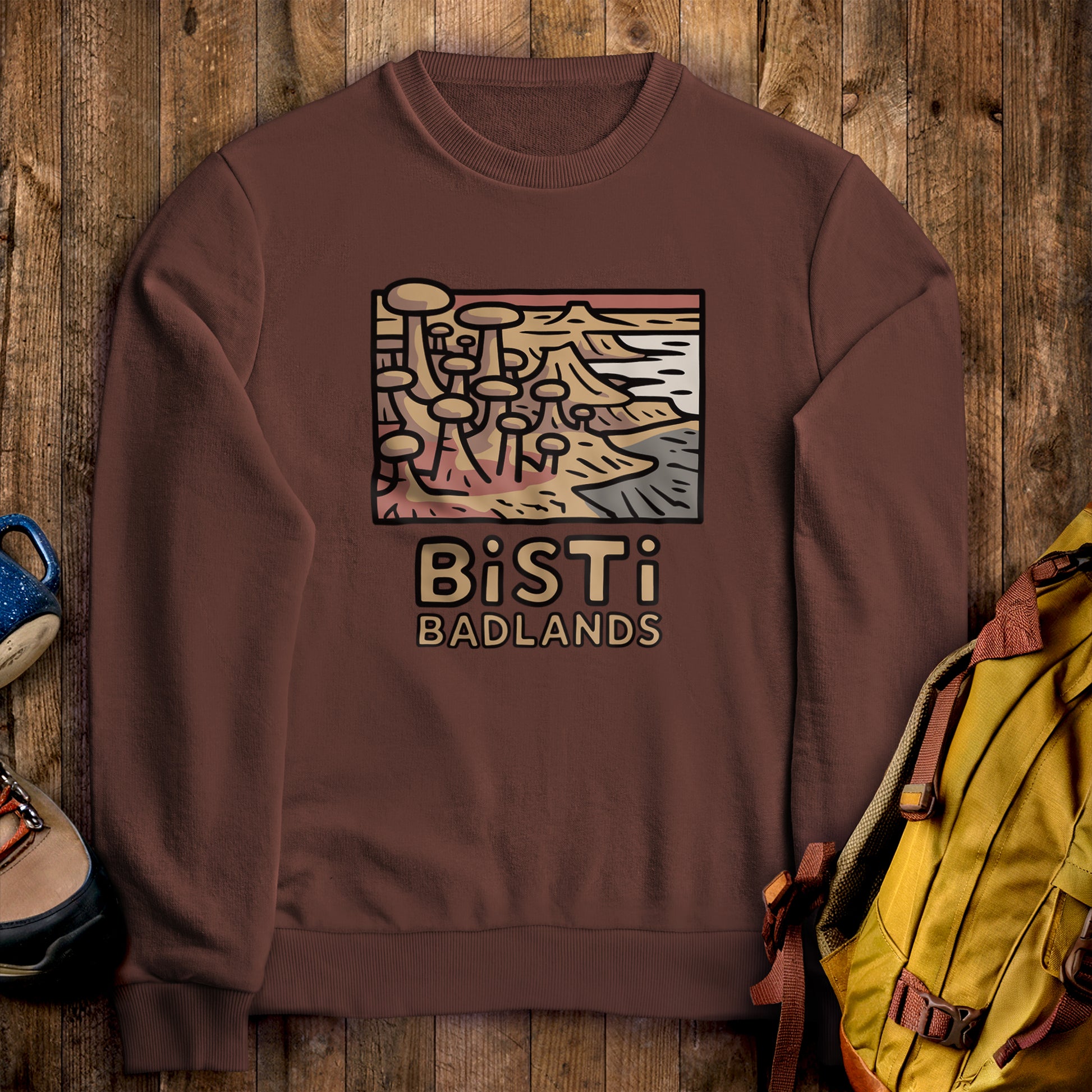 Bisti Badlands Crewneck Sweatshirt Cocoa Adventure and Outdoors Themed Sweatshirt