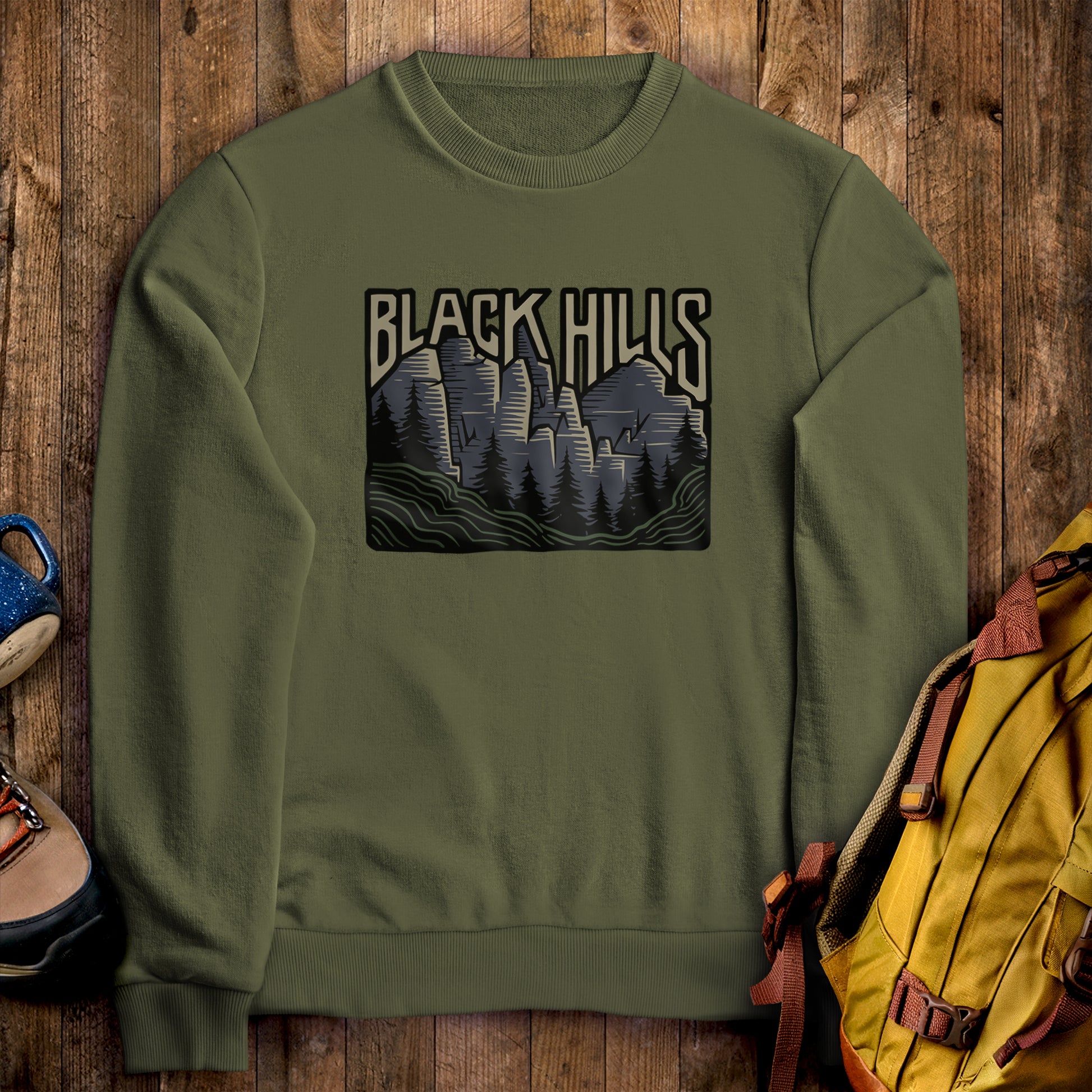 Black Hills National Forest Crewneck Sweatshirt Military Green Adventure and Outdoors Themed Sweatshirt