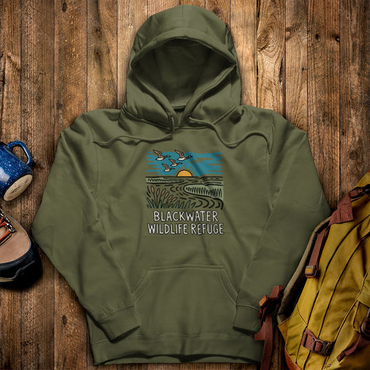 Blackwater National Wildlife Refuge Geese Hoodie Military Green Adventure and Outdoors Themed Hoodie