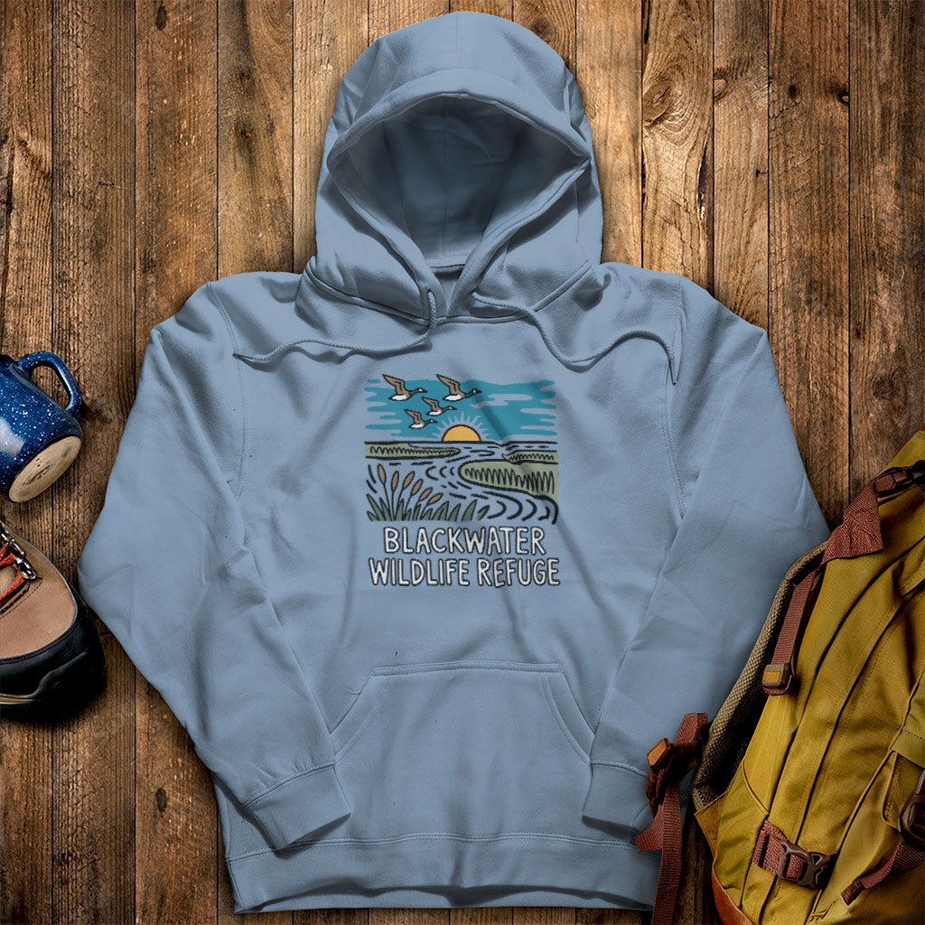 Blackwater National Wildlife Refuge Geese Hoodie Stone Blue Adventure and Outdoors Themed Hoodie