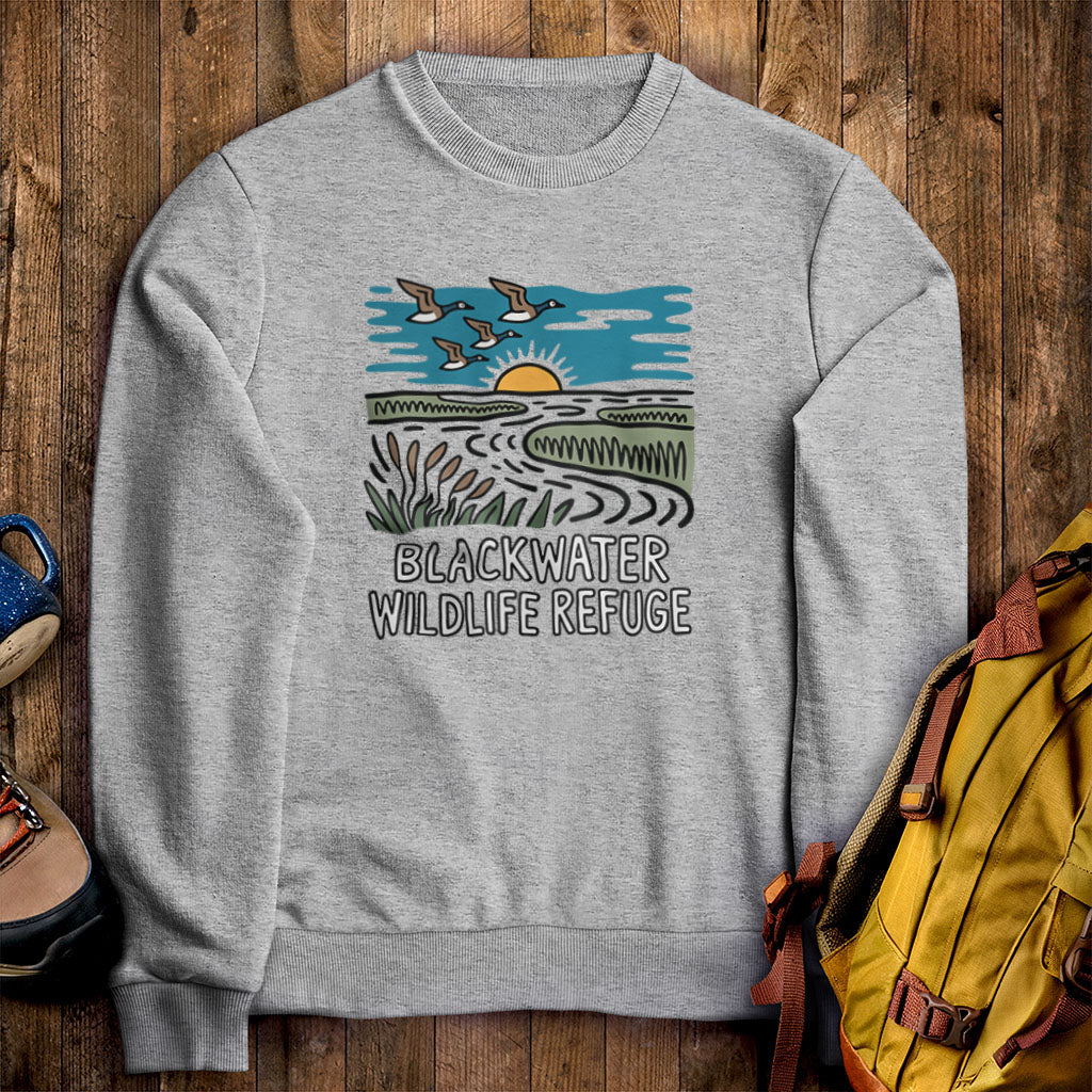 Blackwater National Wildlife Refuge Geese Crewneck Sweatshirt Sport Grey Adventure and Outdoors Themed Sweatshirt