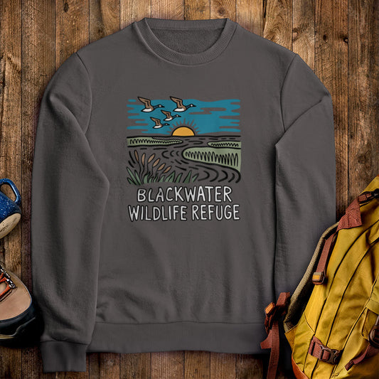 Blackwater National Wildlife Refuge Geese Crewneck Sweatshirt Charcoal Adventure and Outdoors Themed Sweatshirt
