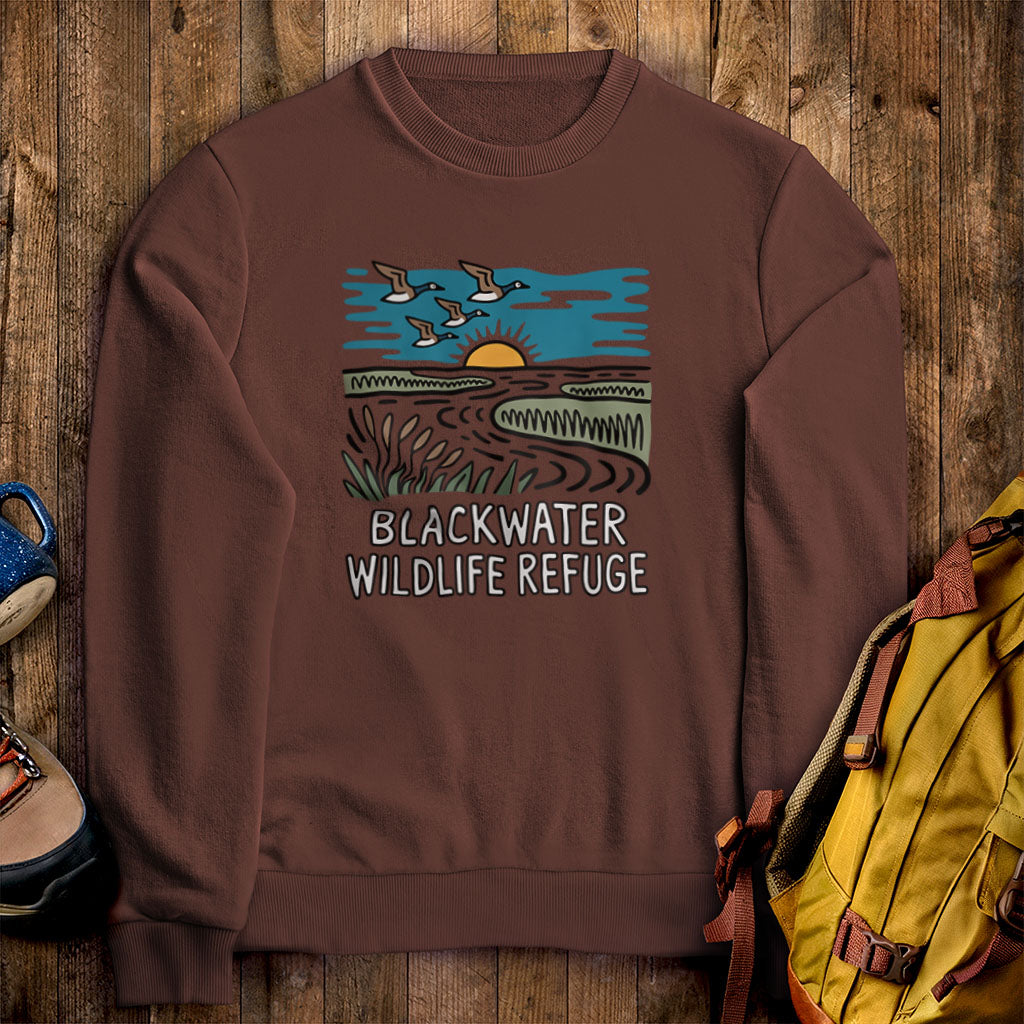 Blackwater National Wildlife Refuge Geese Crewneck Sweatshirt Cocoa Adventure and Outdoors Themed Sweatshirt