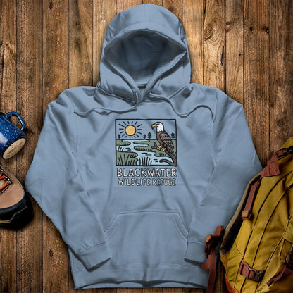 Blackwater National Wildlife Refuge Eagle Hoodie Stone Blue Adventure and Outdoors Themed Hoodie