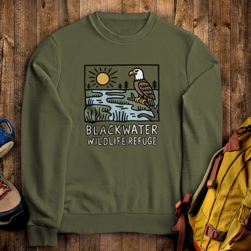 Blackwater National Wildlife Refuge Eagle Crewneck Sweatshirt Military Green Adventure and Outdoors Themed Sweatshirt