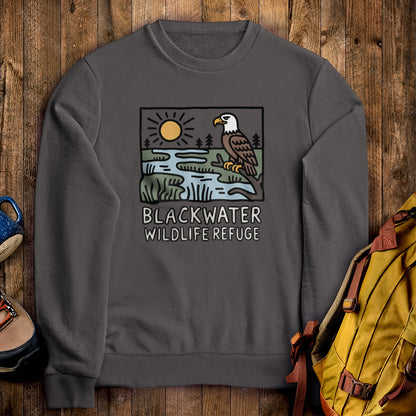 Blackwater National Wildlife Refuge Eagle Crewneck Sweatshirt Charcoal Adventure and Outdoors Themed Sweatshirt