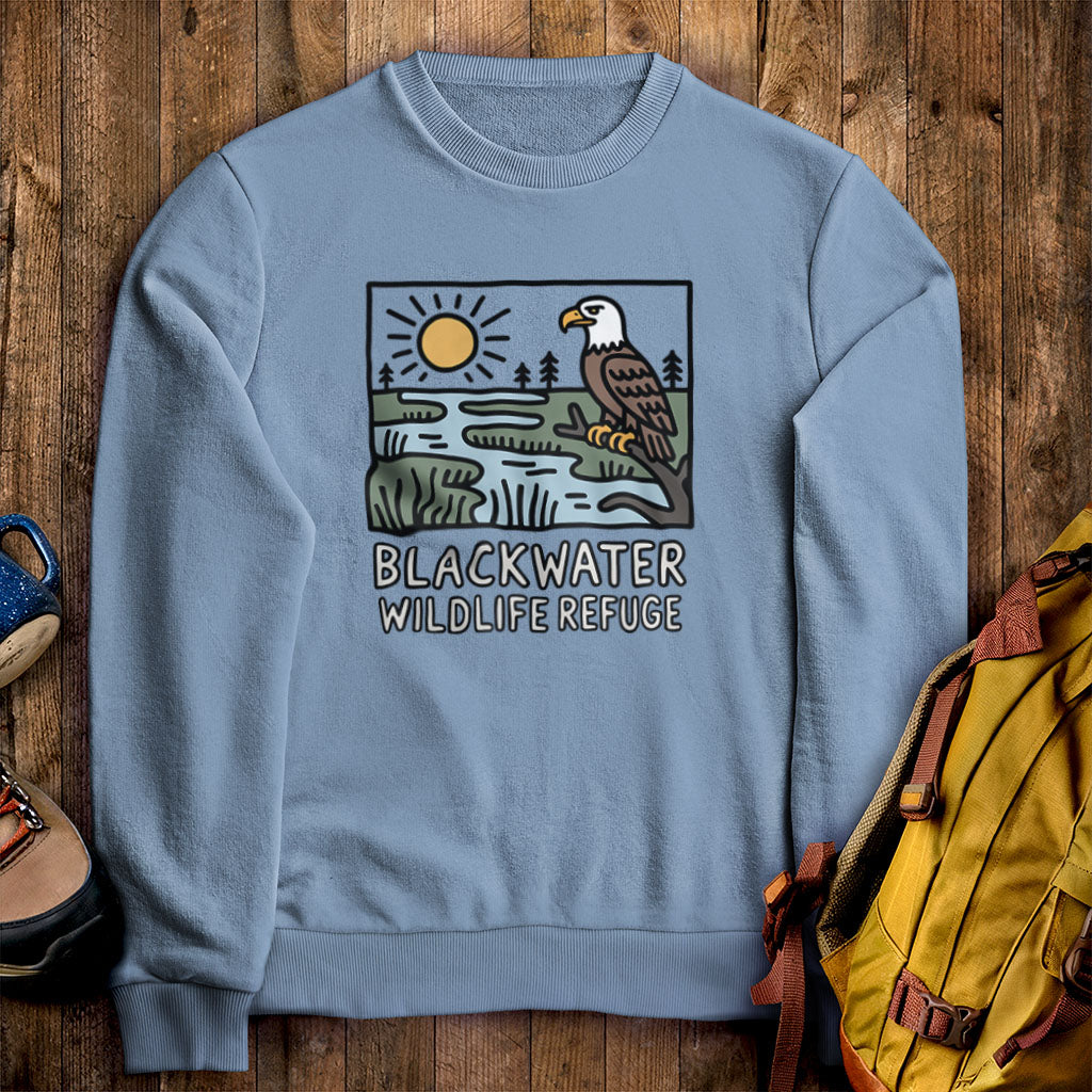 Blackwater National Wildlife Refuge Eagle Crewneck Sweatshirt Stone Blue Adventure and Outdoors Themed Sweatshirt