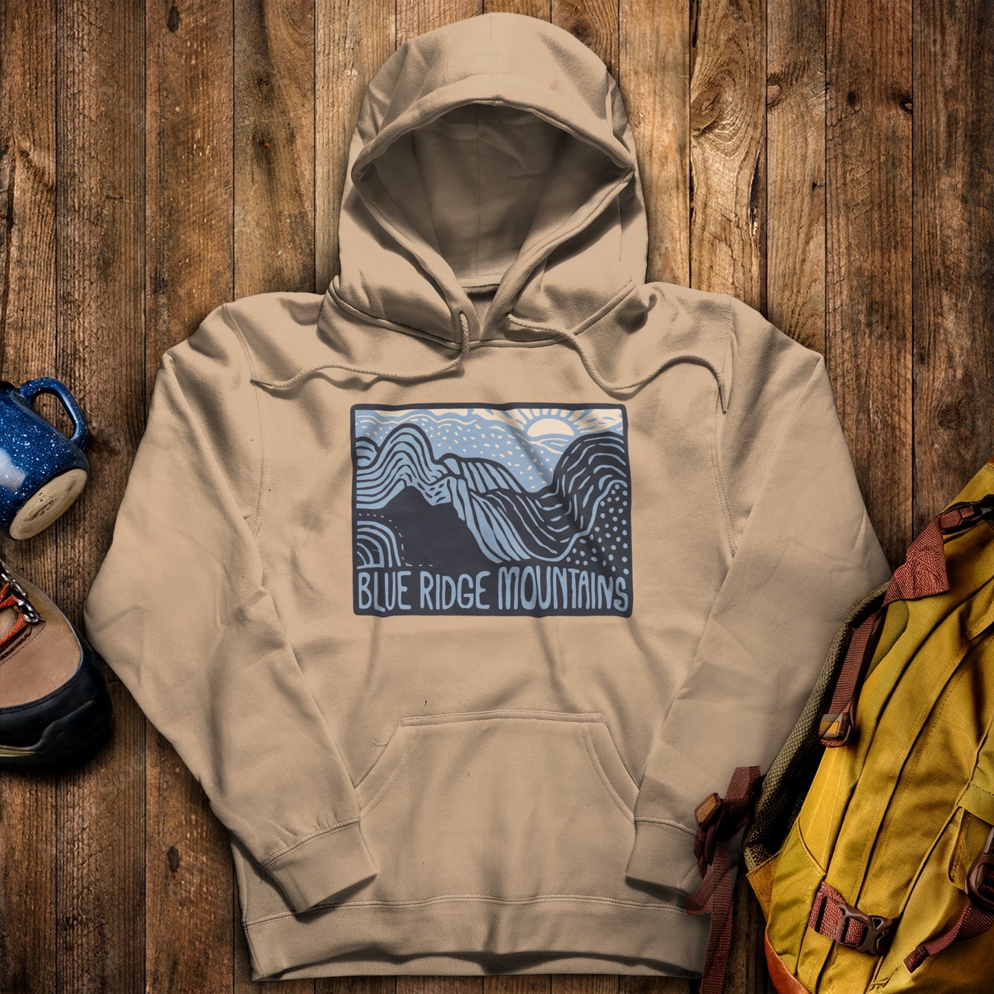 Blue Ridge Mountains Hoodie Sand Adventure and Outdoors Themed Hoodie