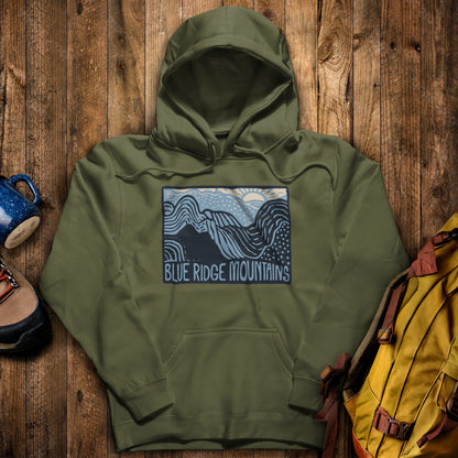 Blue Ridge Mountains Hoodie Military Green Adventure and Outdoors Themed Hoodie