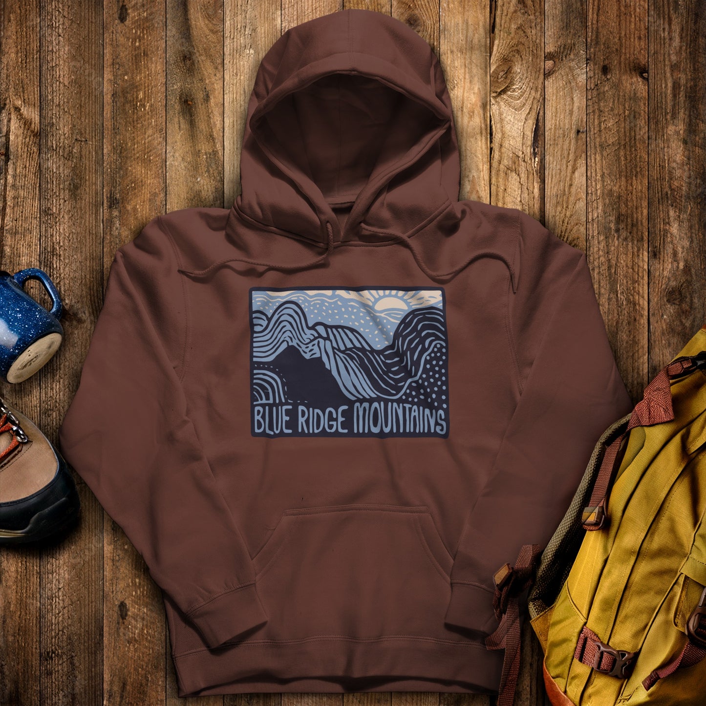 Blue Ridge Mountains Hoodie Cocoa Adventure and Outdoors Themed Hoodie