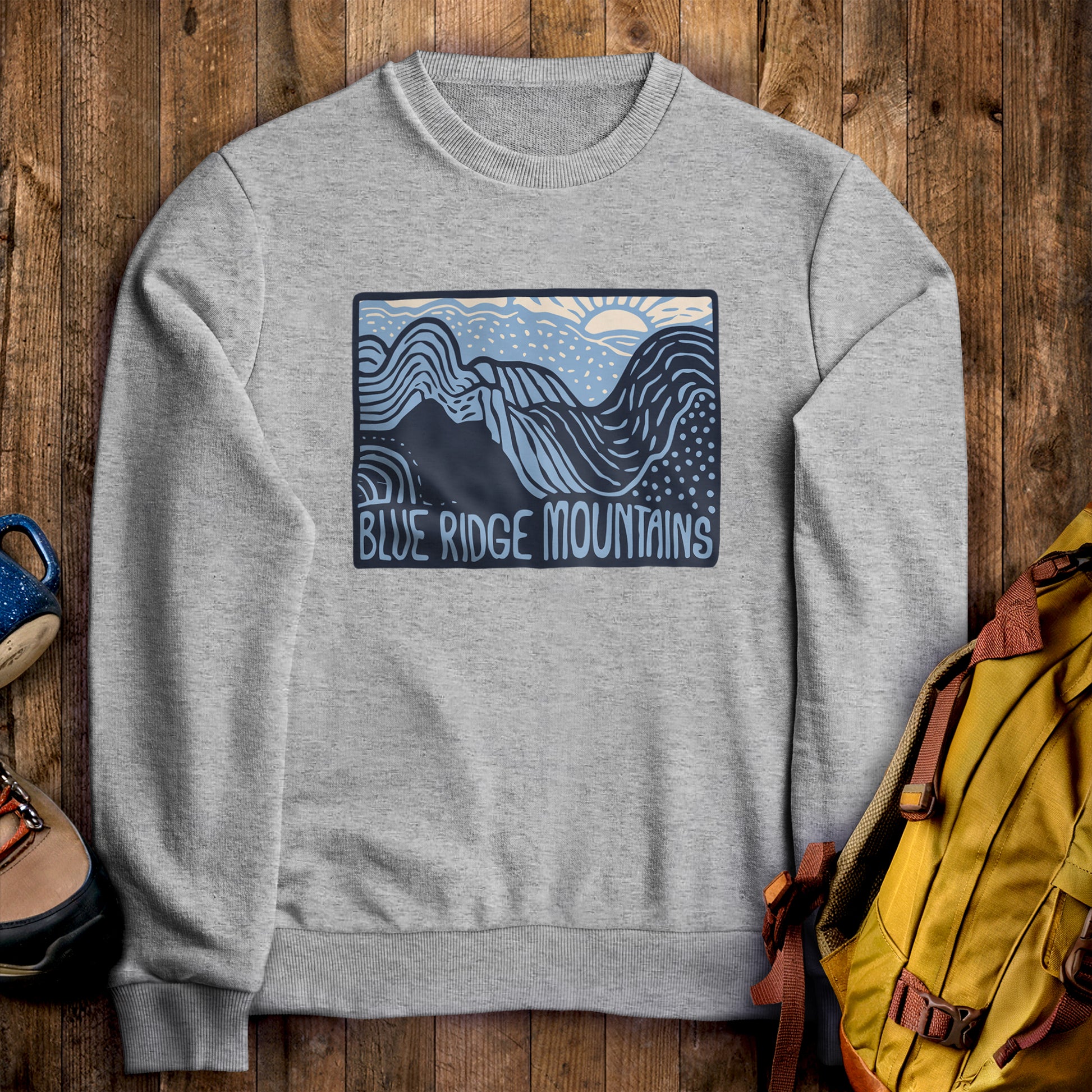 Blue Ridge Mountains Crewneck Sweatshirt Sport Grey Adventure and Outdoors Themed Sweatshirt
