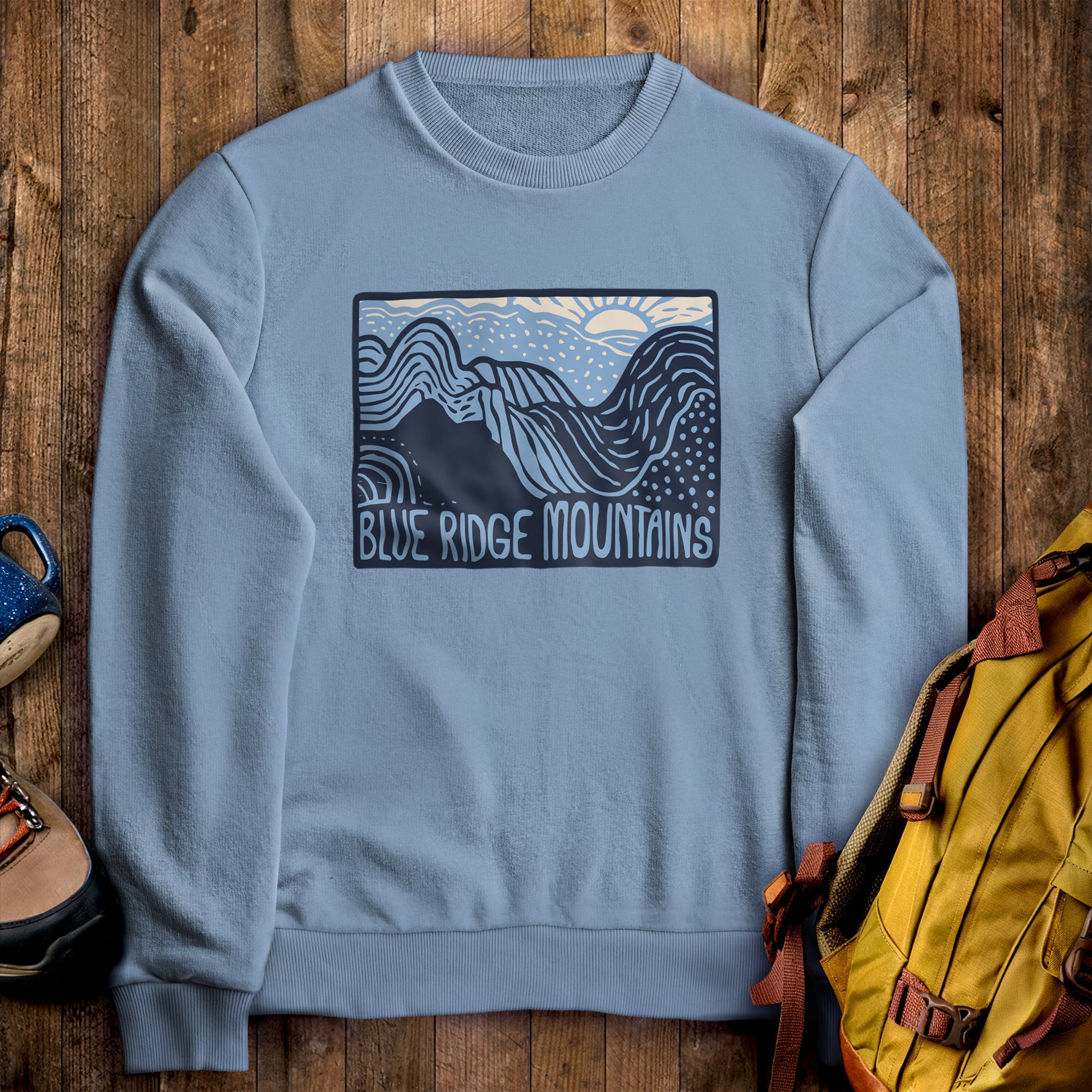 Blue Ridge Mountains Crewneck Sweatshirt Stone Blue Adventure and Outdoors Themed Sweatshirt