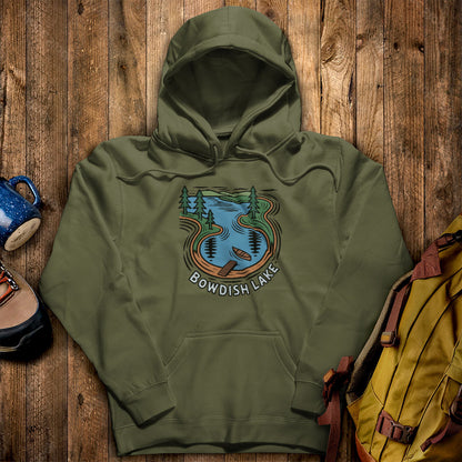 Bowdish Lake Hoodie Military Green Adventure and Outdoors Themed Hoodie